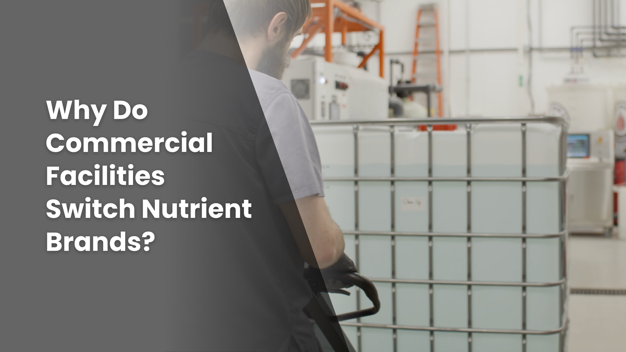Featured image for a blog article, "Why Do Commercial Facilities Switch Nutrient Brands?" with an image of someone in a commercial growing facility.