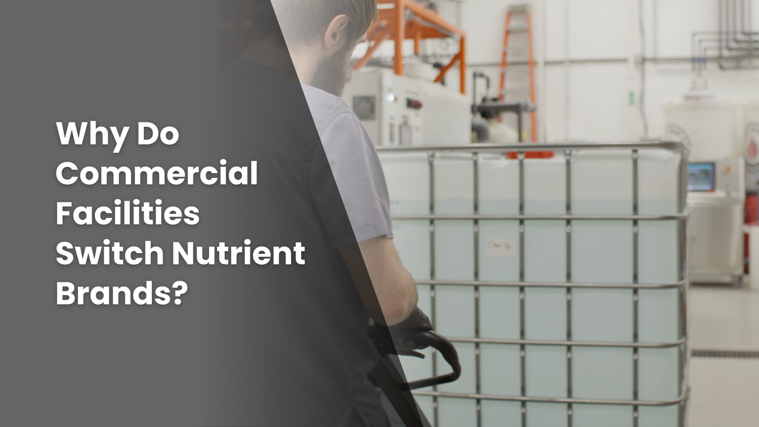 Featured image for a blog article, "Why Do Commercial Facilities Switch Nutrient Brands?" with an image of someone in a commercial growing facility.