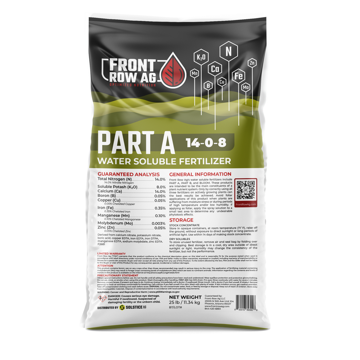 A 25lb bag of Front Row Ag Part A formula water-soluble fertilizer